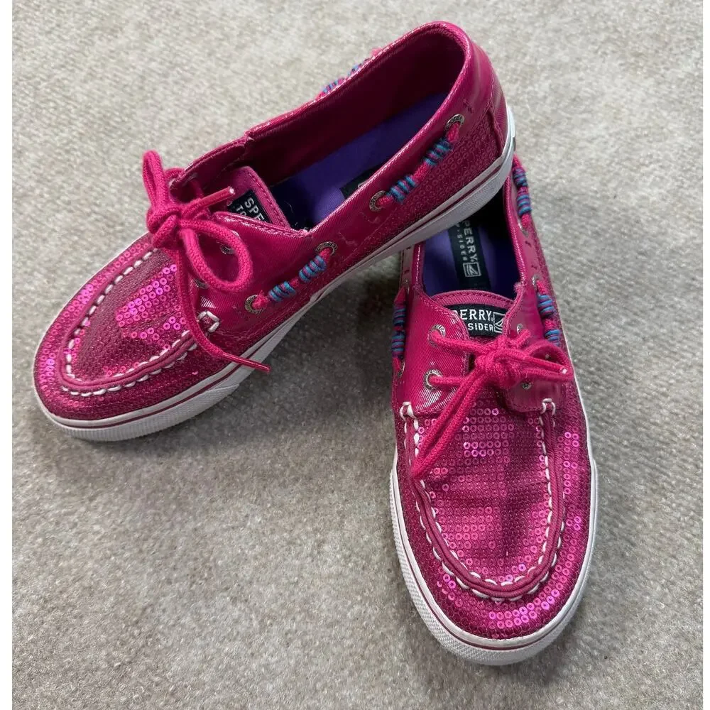 Sperry Top-Sider Bahama Hot Pink Sequin Boat Shoes - Size 4.5M Big Girls